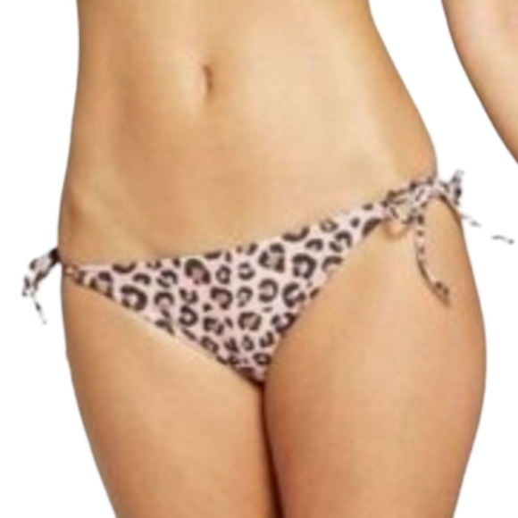 XHILARATION String Bikini Bottom Cheeky Hipster Pink Leopard Side Ties Small - Picture 3 of 9